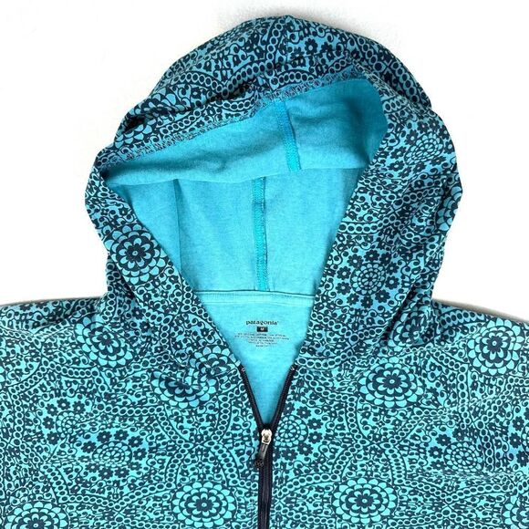 Patagonia Teal Vintage Floral 1/4 Zip‎ Hooded Sweatshirt Women’s M - Picture 3 of 11